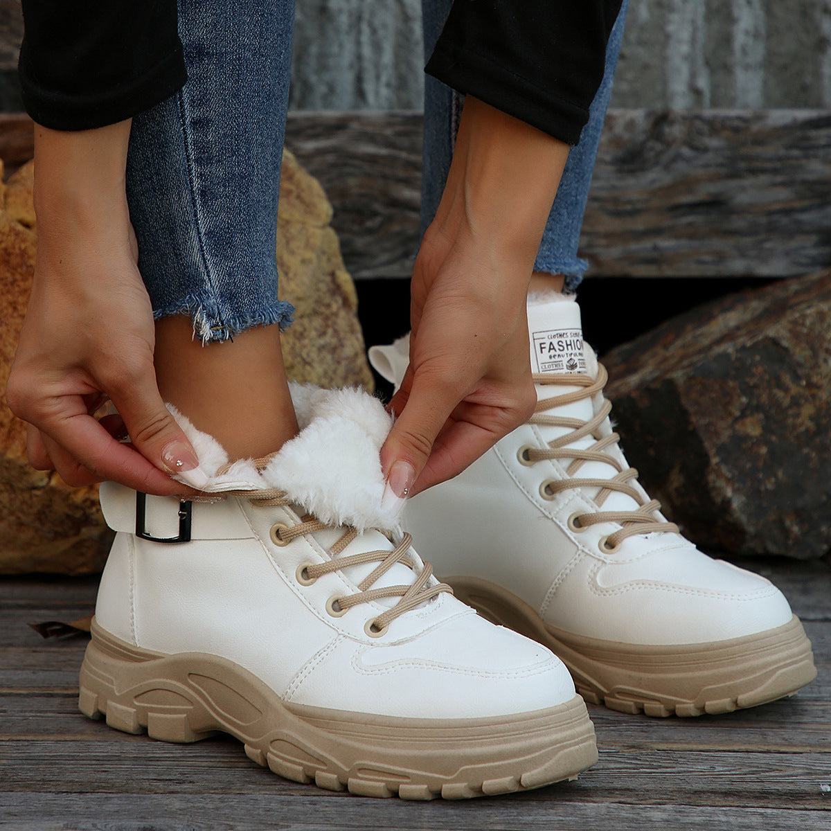 Women’s Mid-Calf Fleece-Lined Winter Boots with Buckle Detail