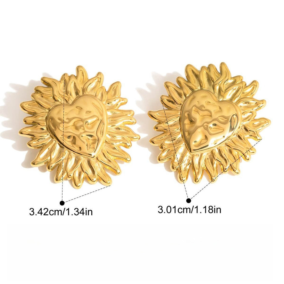 Vera Lux 18K gold heart and sun-shaped lightweight stud earrings