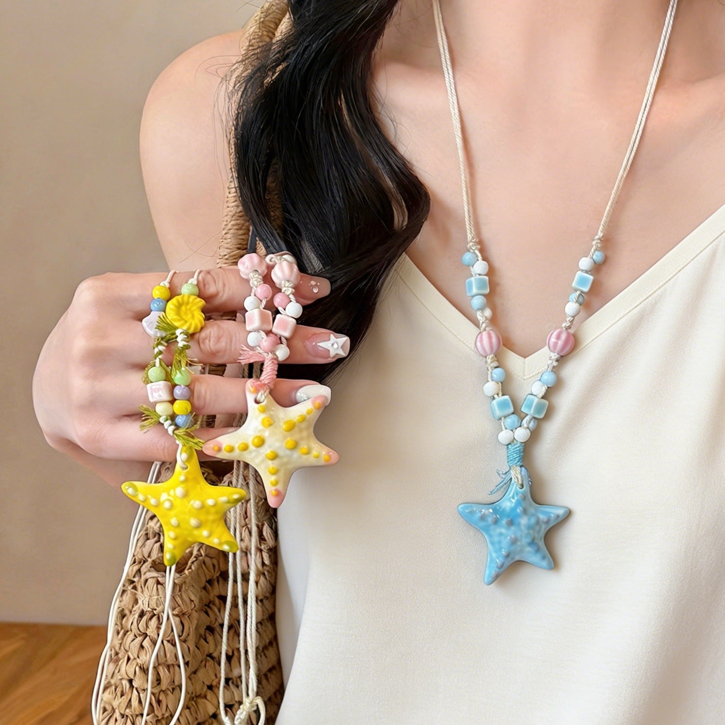 Dopamine Colorful Starfish Beaded Necklace For Women