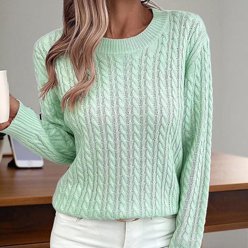 Women’s Crew‑Neck Textured Cable Knit Pullover Sweater - Image 7