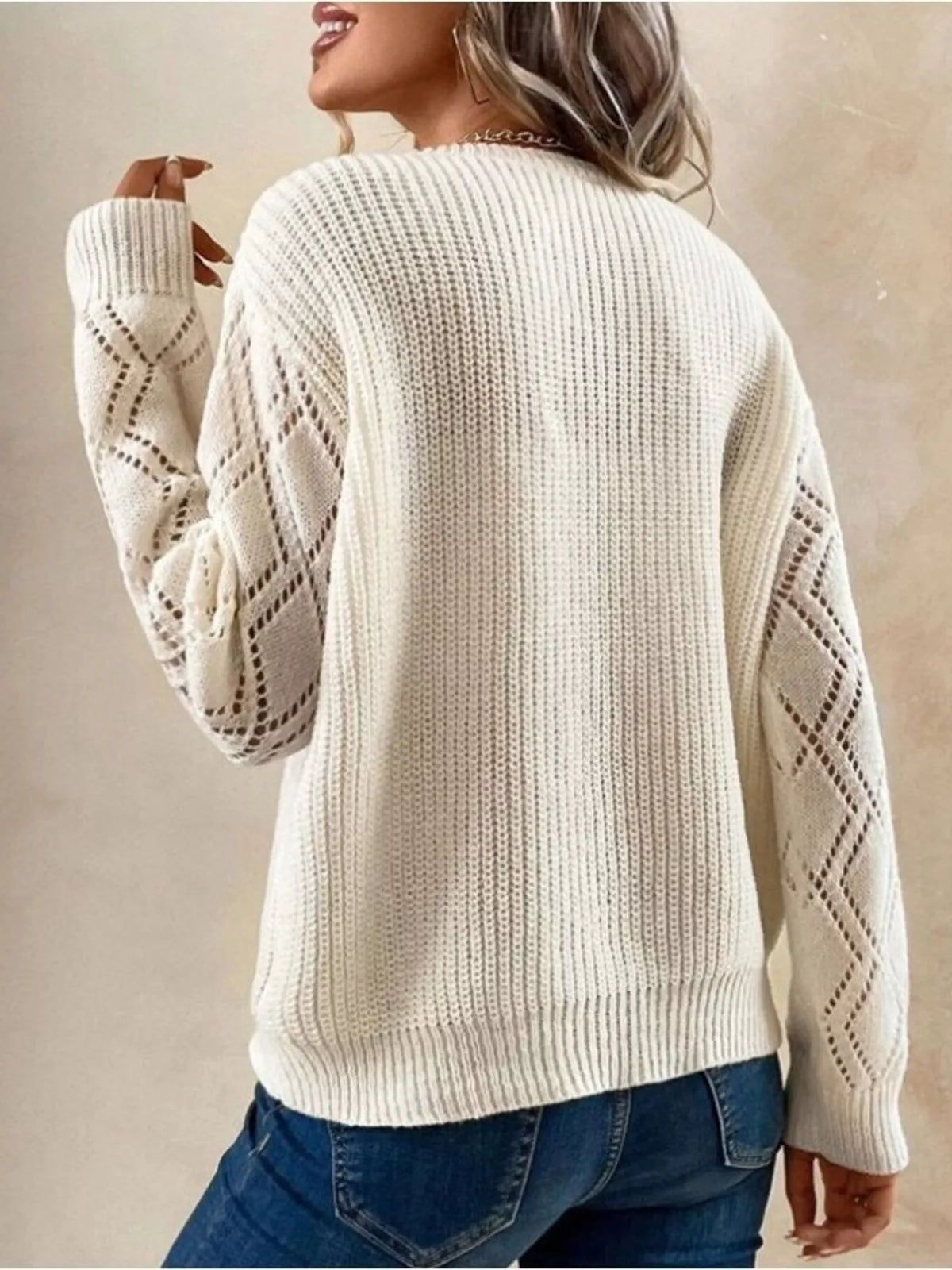 Openwork V-Neck Long Sleeve Sweater