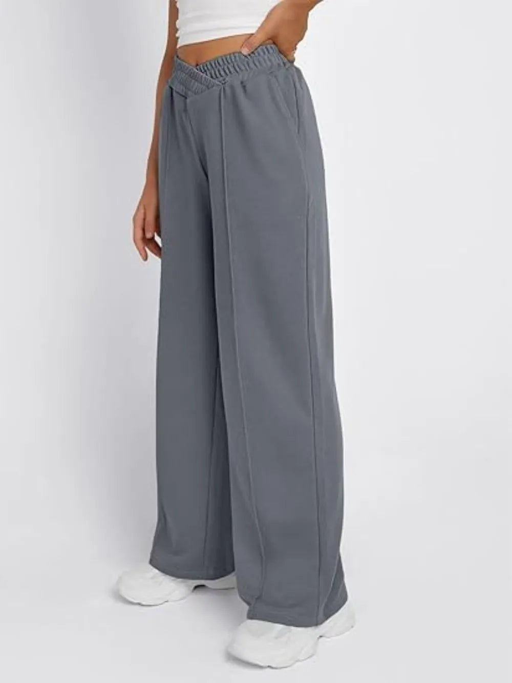 Elastic Waist Wide Leg Pants | Grey Knit Relaxed Fit