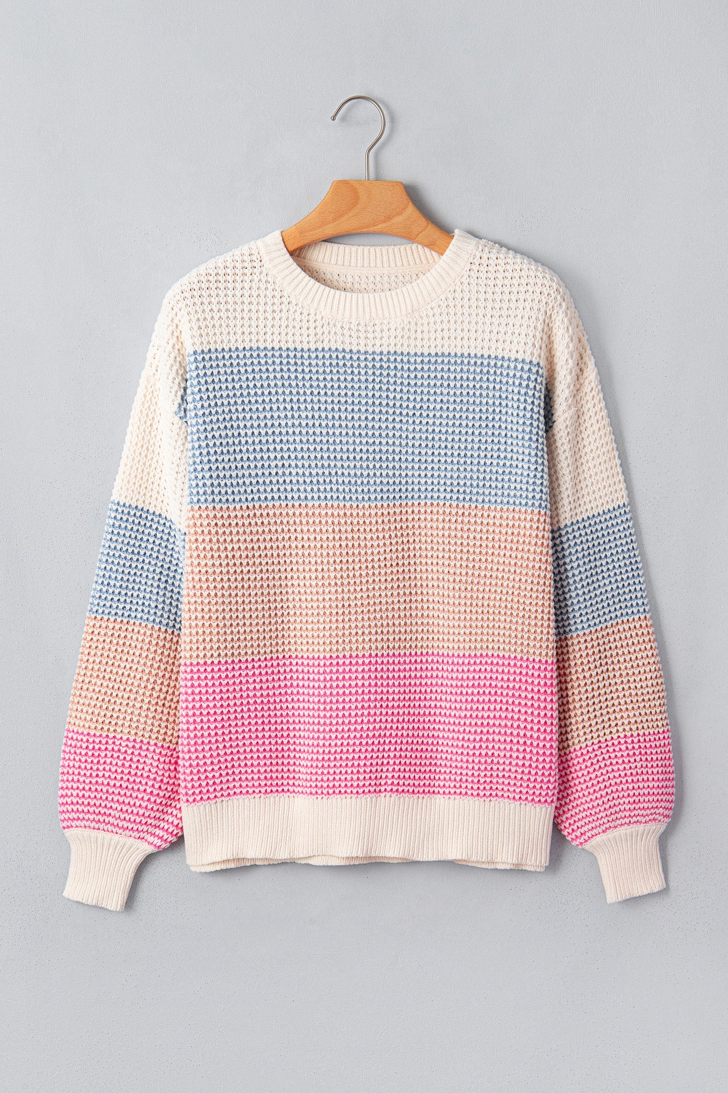 Colorblock Stripe Drop Shoulder Round Neck Sweater
