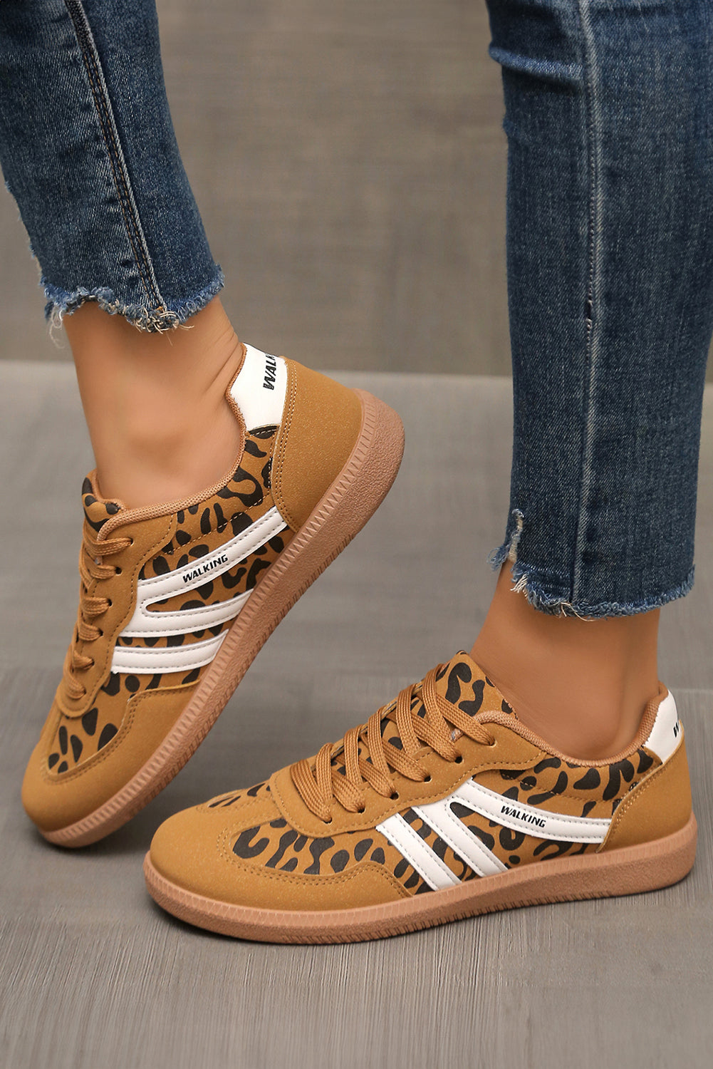 Women Leopard Print Lace Up Sneakers Casual Urban Walking Shoes - Image 3