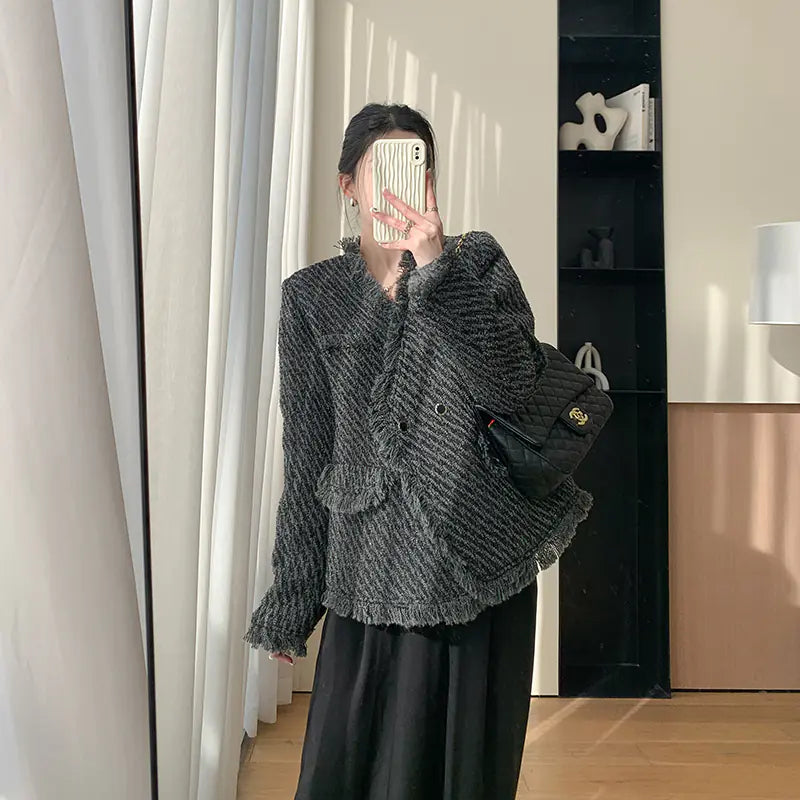 Women's Tassel Wool Coat Set for Winter
