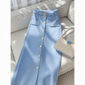 Women's Blue A-Line Draping Long Skirt - Elegant Casual Commuter