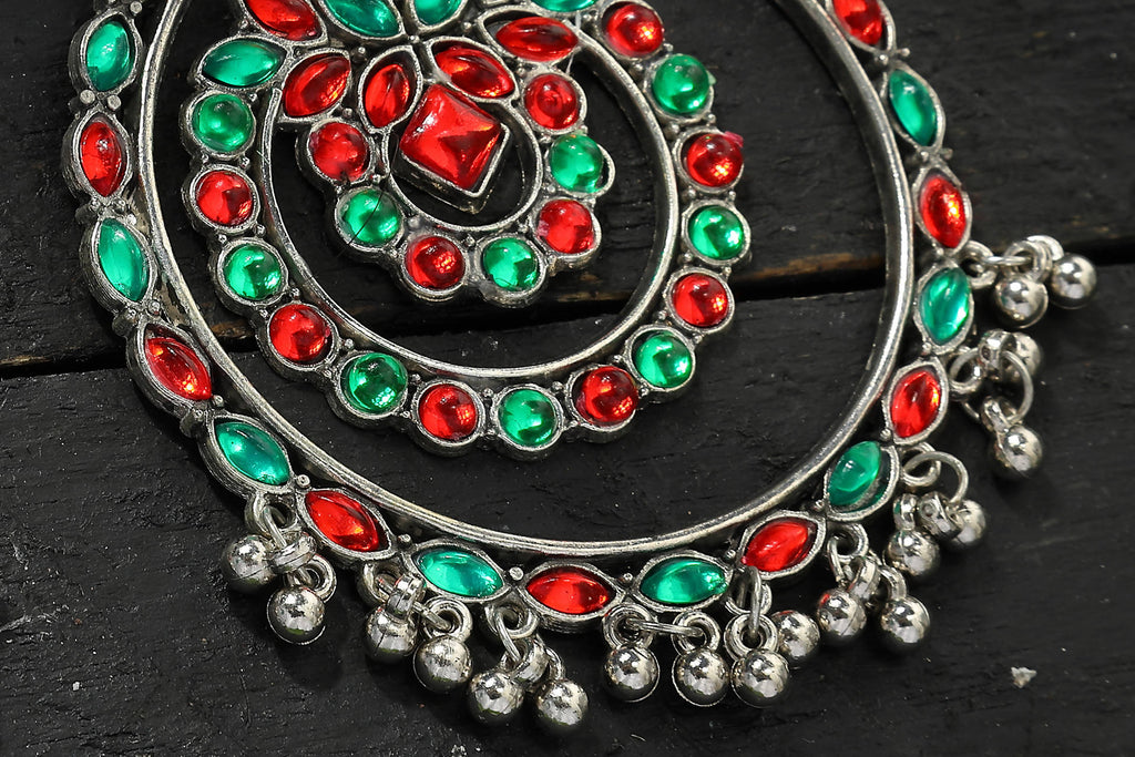 Red and Green Kundan Circle Earrings for Festive Ethnic Style