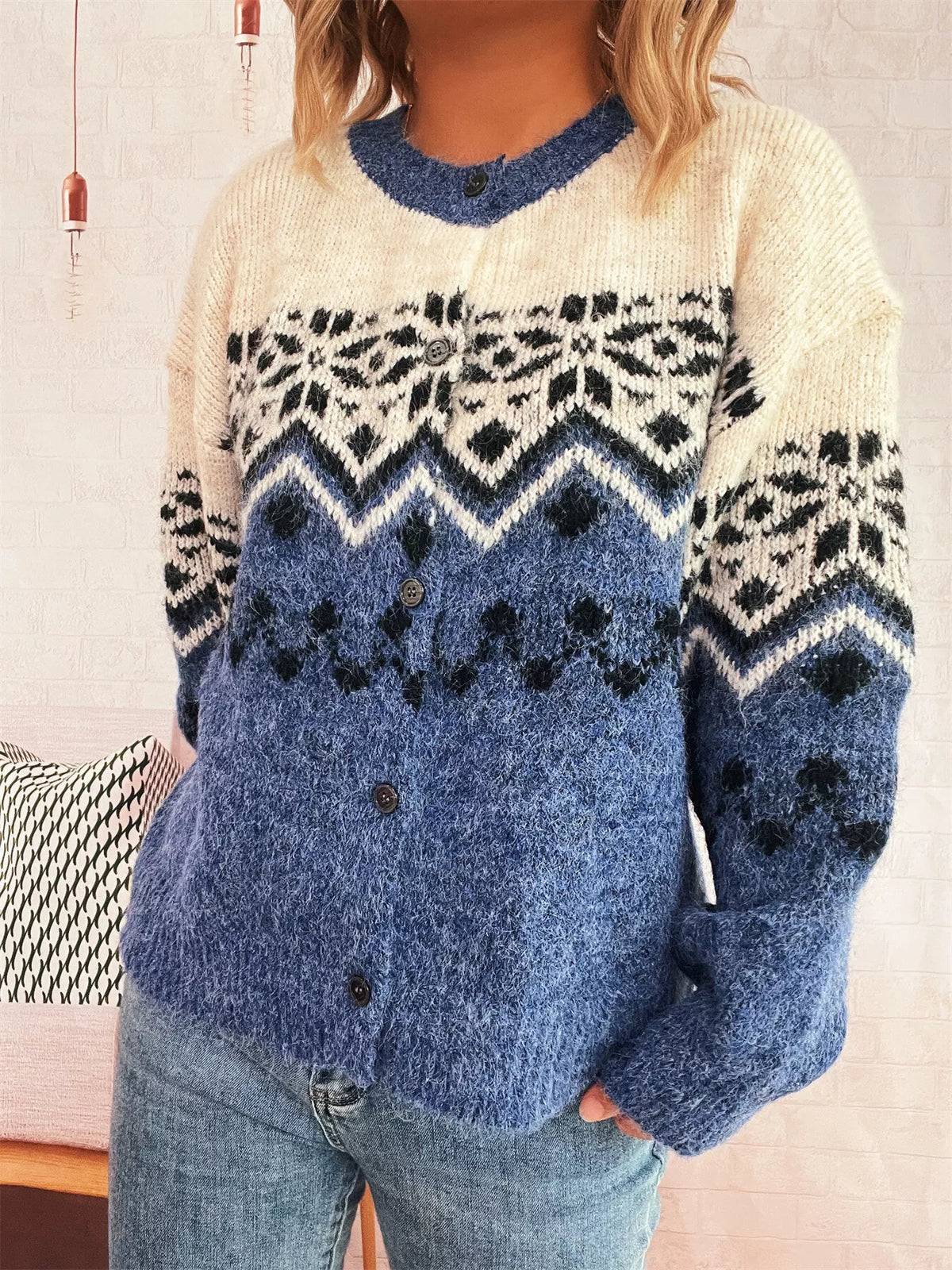 Christmas Button Up Drop Shoulder Cardigan
