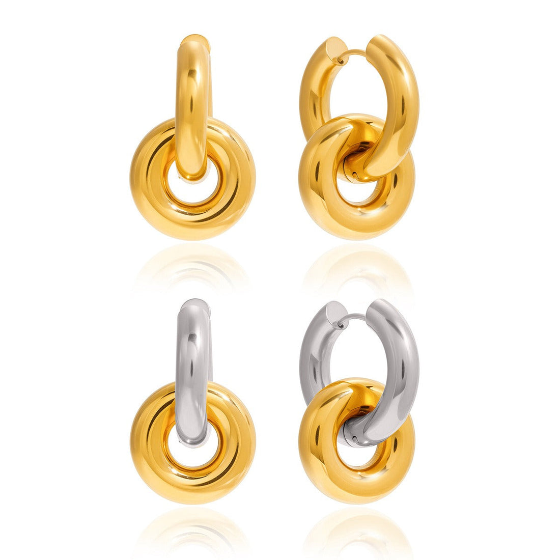 Modern 18K gold double overlapping hoop earrings