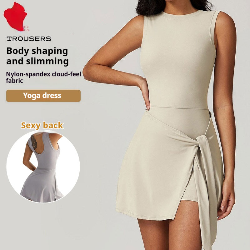 Women's Sleeveless Yoga Dress with Open Back and Wrap Skirt - Image 2