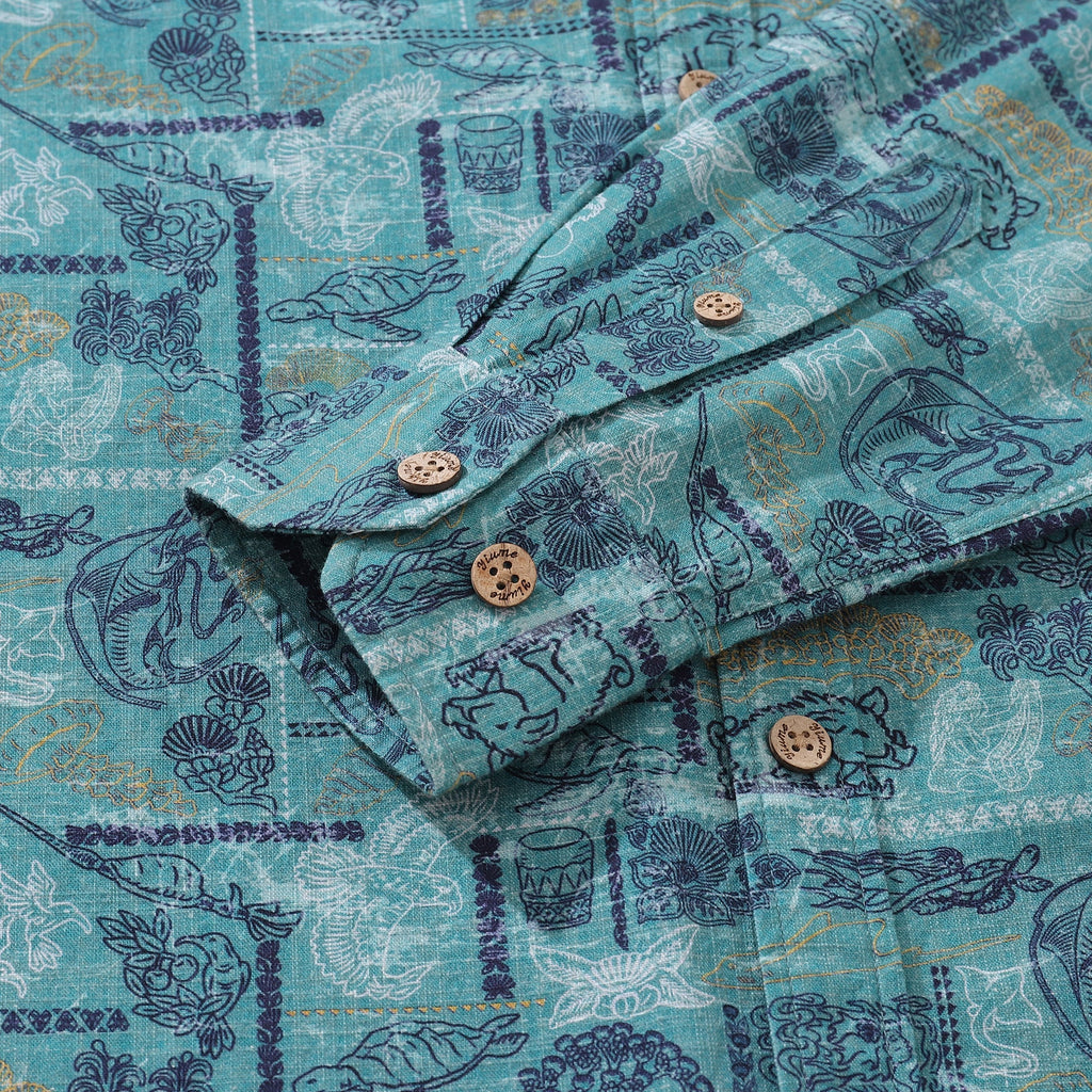 Pele and Hiiaka Mythology Print Cotton Aloha Shirt