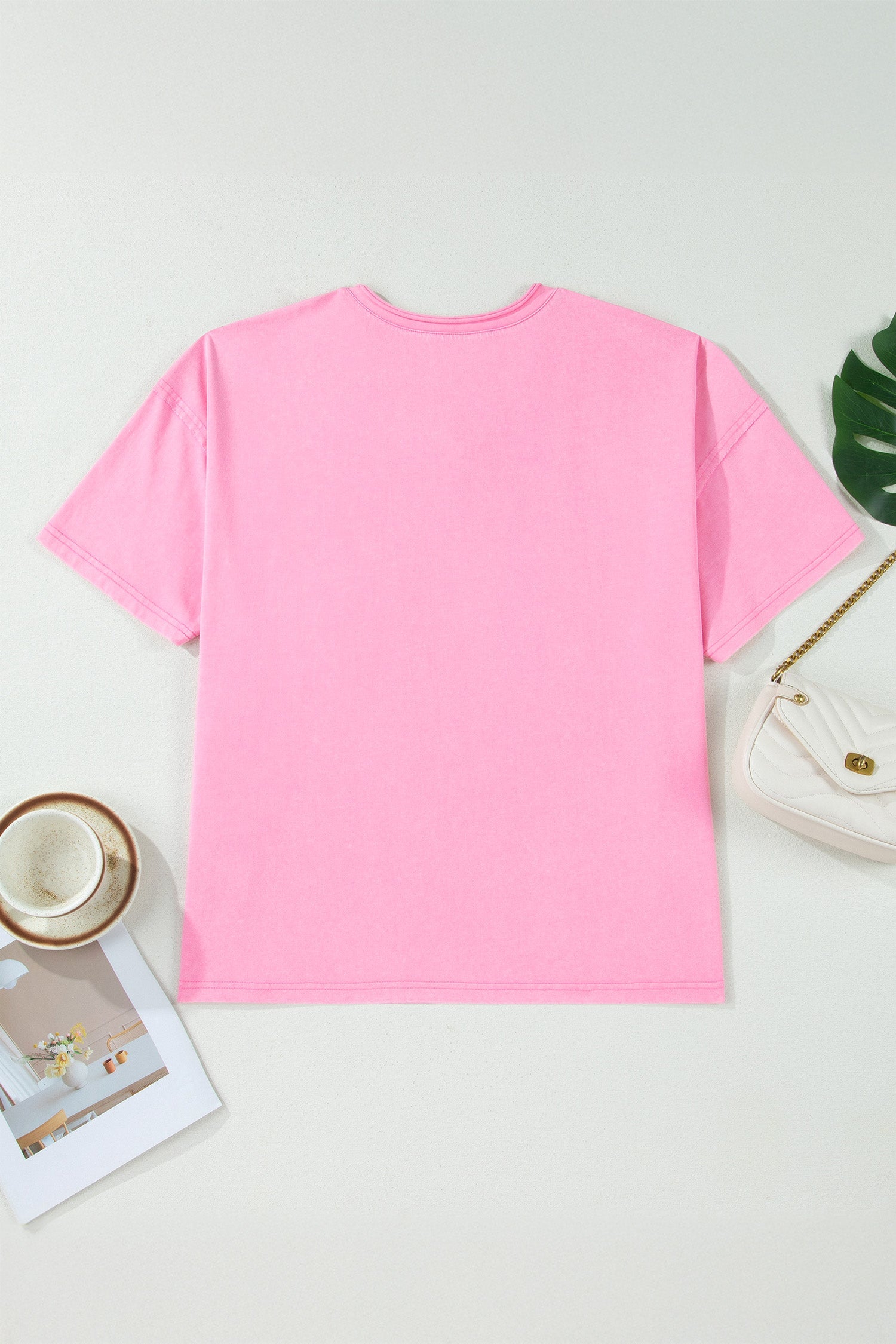 Mineral Wash Raw Edge V-Neck Tee in Pink - Relaxed Tunic Fit