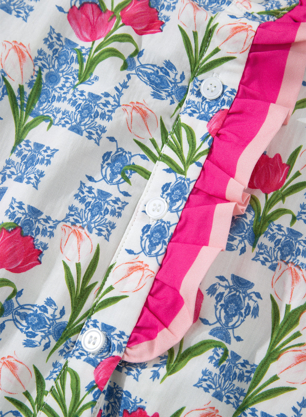 Aya Flutter Sleeve Half Blouse in White, Pink, and Blue