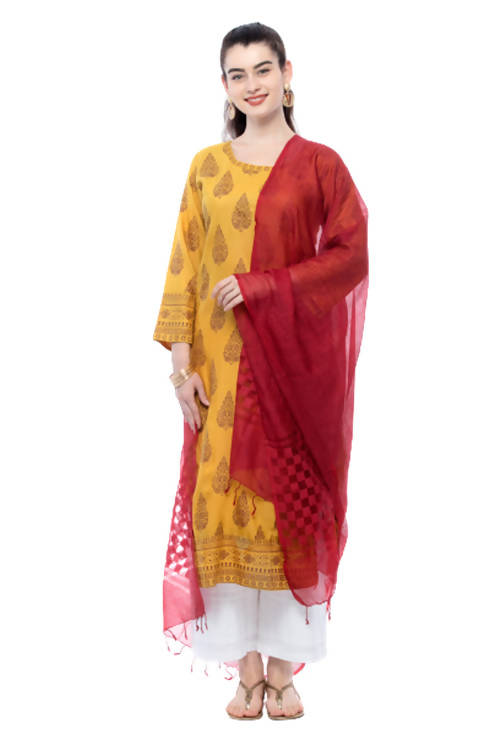 Maroon Buta Cut Kota Cotton Dupatta