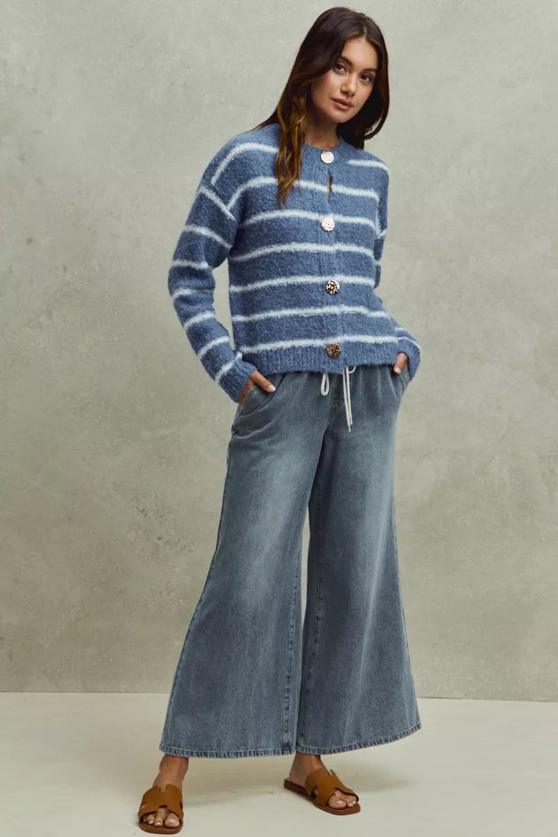 SO ME Mid Rise Elastic Waist Flare Denim Jeans