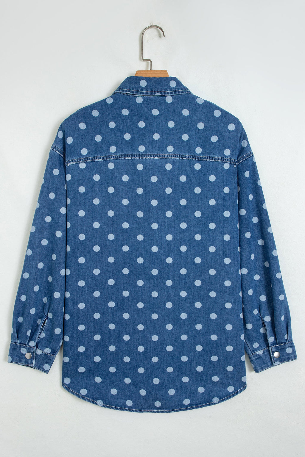Polka Dot Denim Collared Button Up Jacket