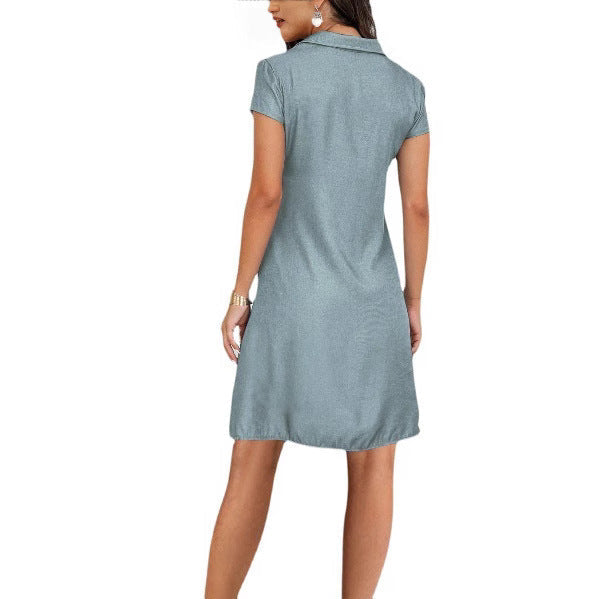 Split Pocket Denim Long Swing Dress for Casual Commute - detail shot