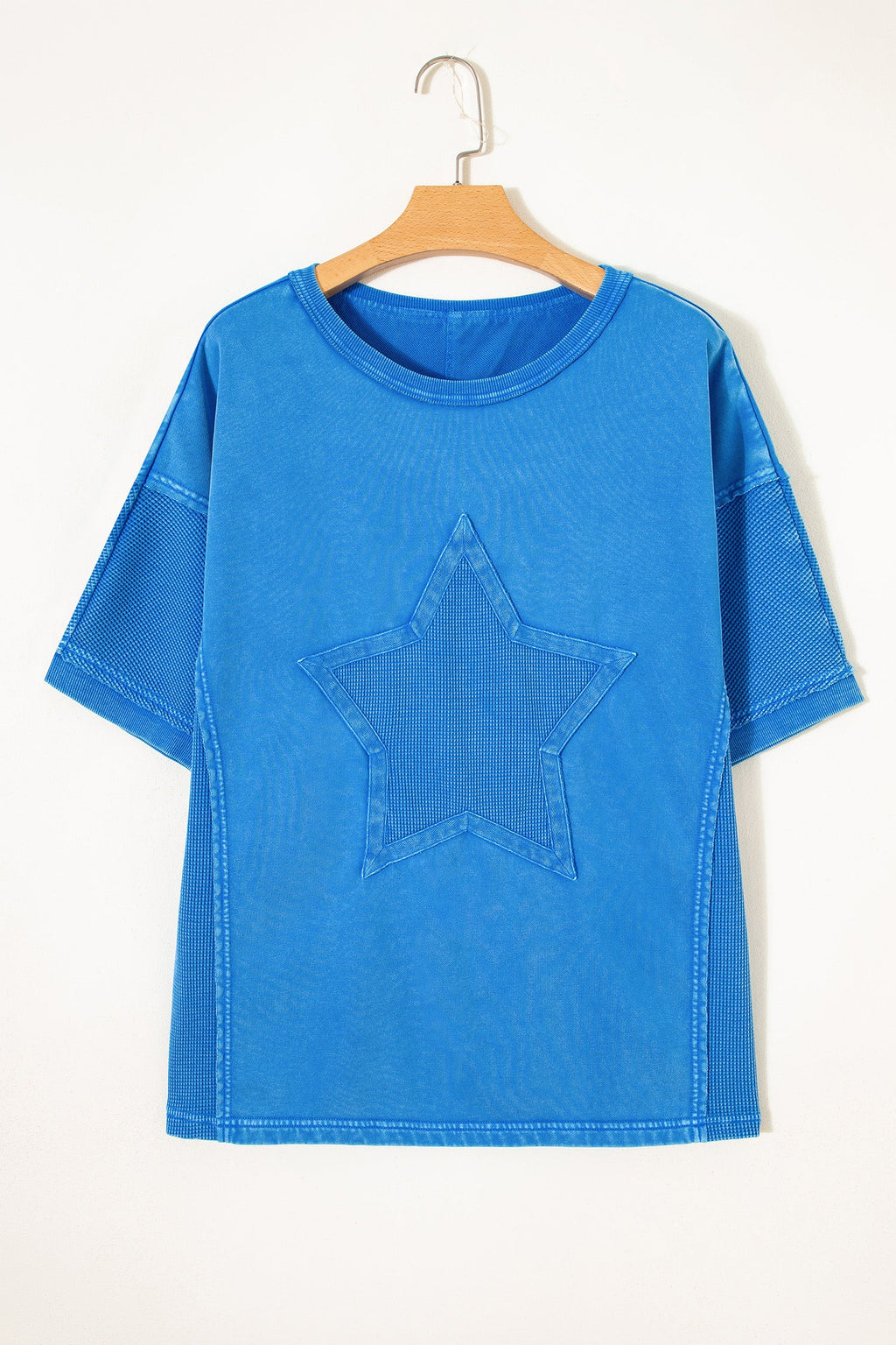 Star Waffle Knit Patchwork Mineral Wash Oversized Tee