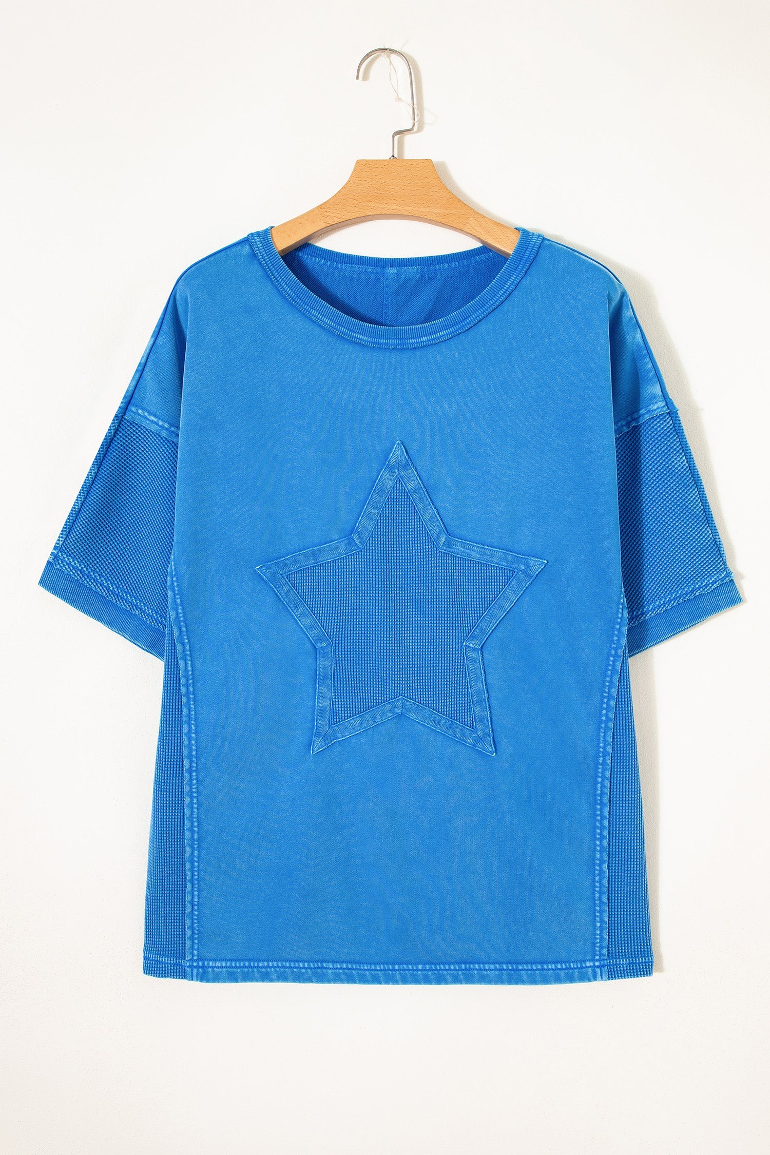 Star Waffle Knit Patchwork Mineral Wash Oversized Tee