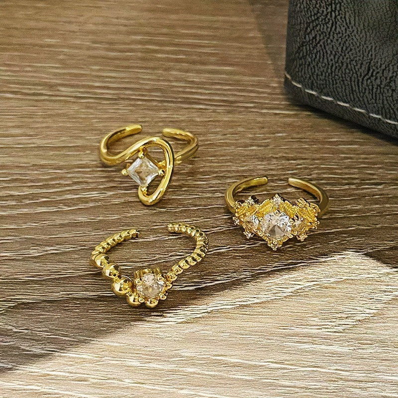 Geometric Zircon Adjustable Ring for Women Retro Minimalist Gold