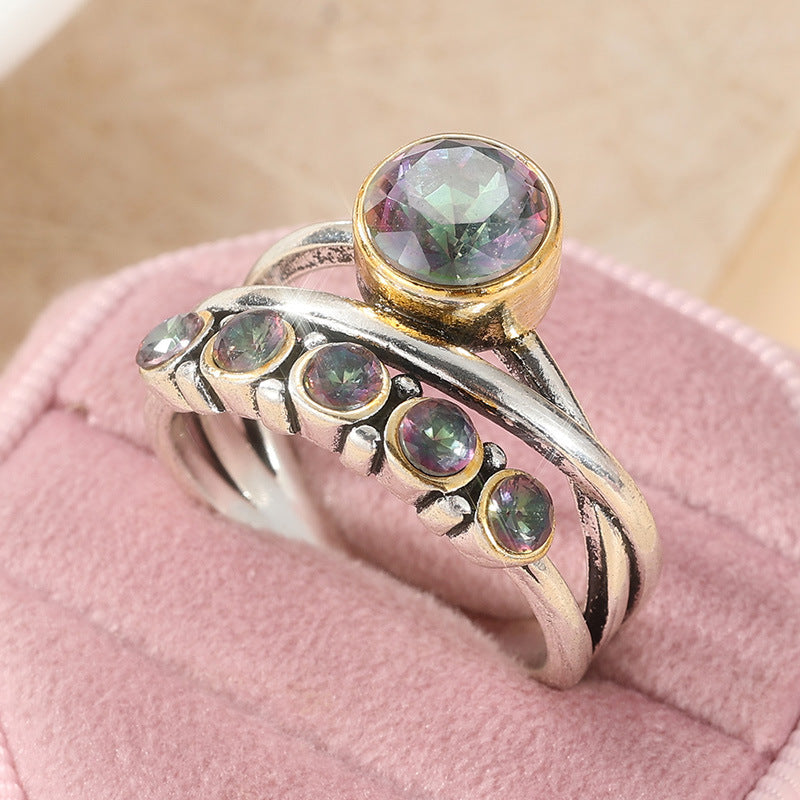 Bohemian Multi-Band Stackable Ring with Iridescent Cubic Zirconia