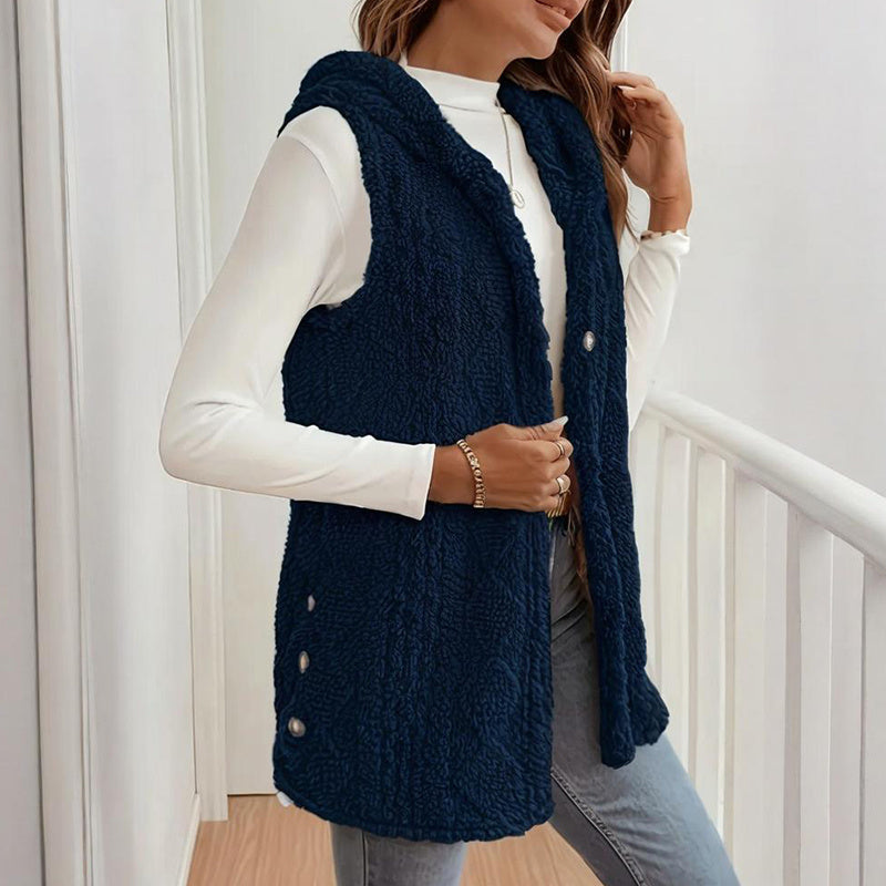 Women's Textured Sleeveless Hooded Vest Button Front Layer - Image 6