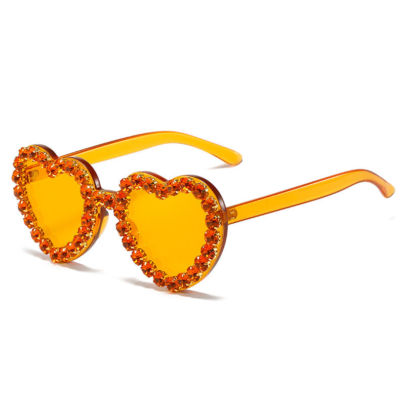 Peach Heart Rhinestone Sunglasses Y2K Aesthetic Shades