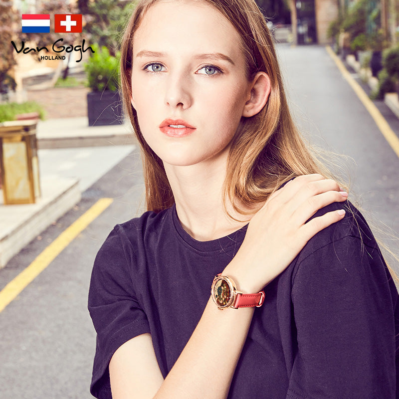 Van Gogh Small Seconds Hand Leather Strap Quartz Wrist Women's Watch