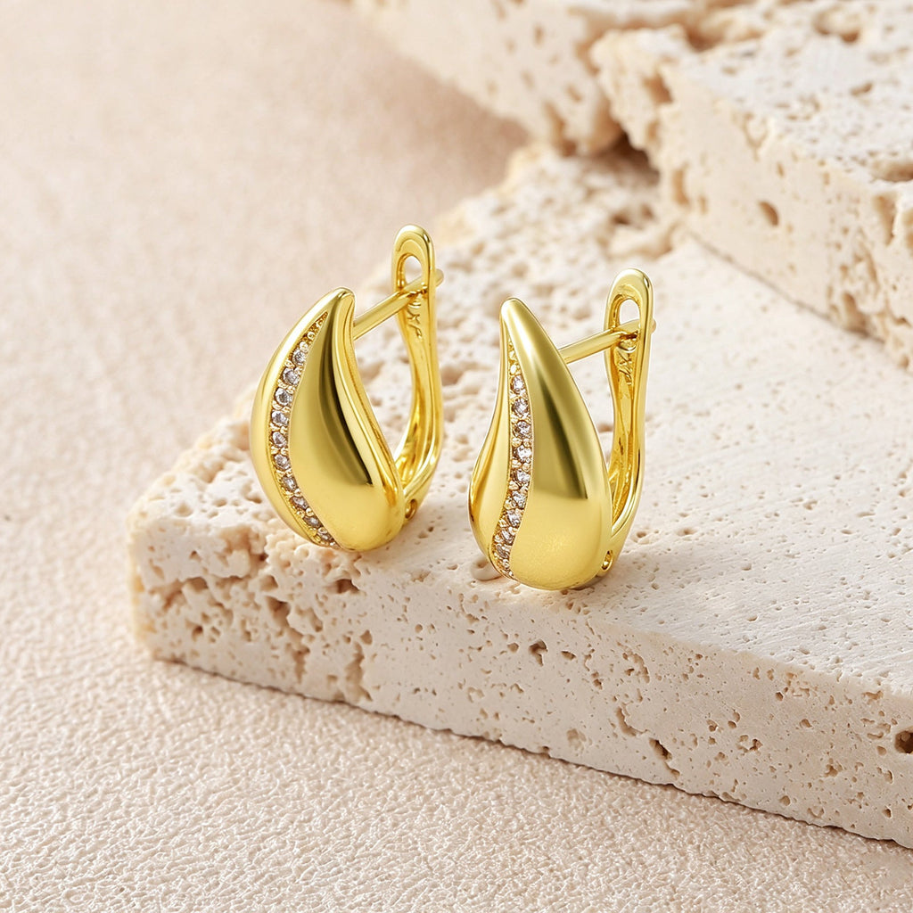 New Fashion Minimalist French Drop Earrings For Women Real Gold Plated Copper Light Luxury Niche Elegant Ear Jewelry Factory Wholesale