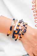 Russet Orange 7pcs Game Day Football Stackable Bracelet Set