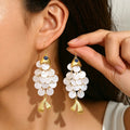 Women Fish Shape Faux Shell Tassel Drop Earrings With Eye Detail, PVD Gold Plated Boho Beach Vacation Statement Jewelry