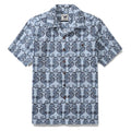 Men's camp collar shirt in light blue and navy with a curled jellyfish print.