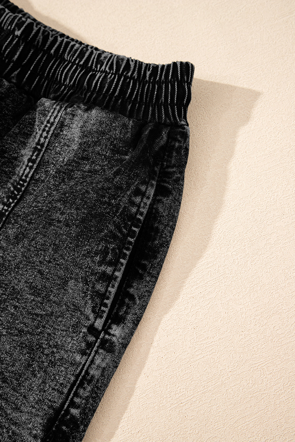 Black Drawstring High Waist Pocketed Denim Shorts