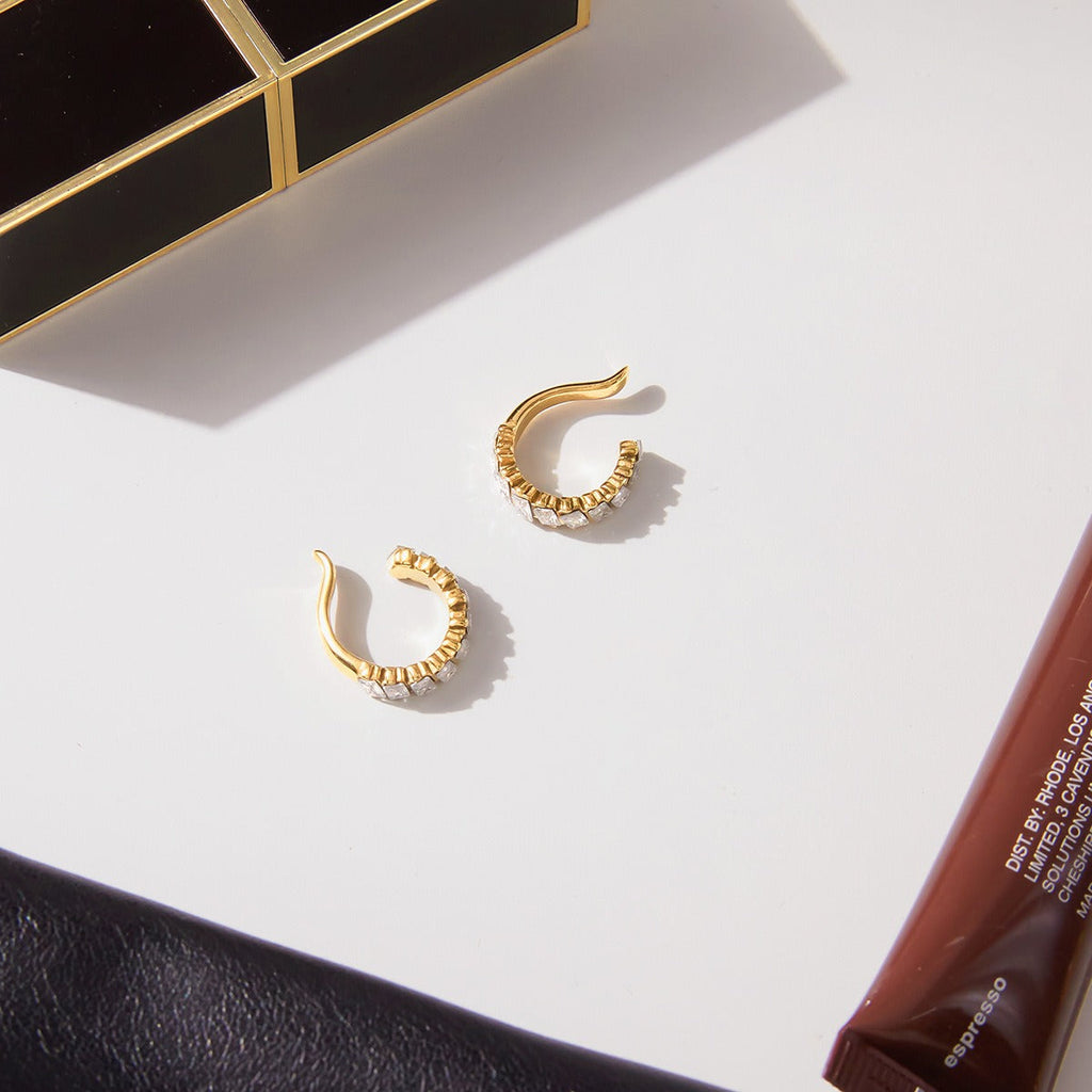 Minimalist High-End Zircon Earrings in 18K Gold and S925 Silver