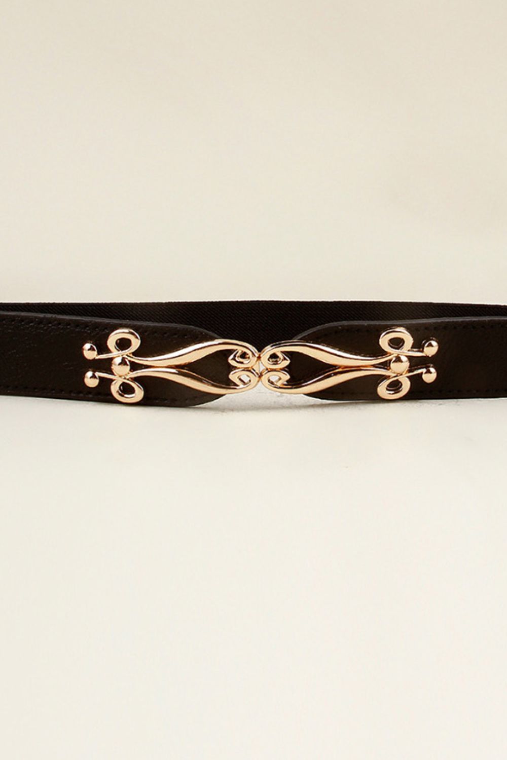 Alloy Buckle Elastic Belt | Durable PU in Navy & Gold