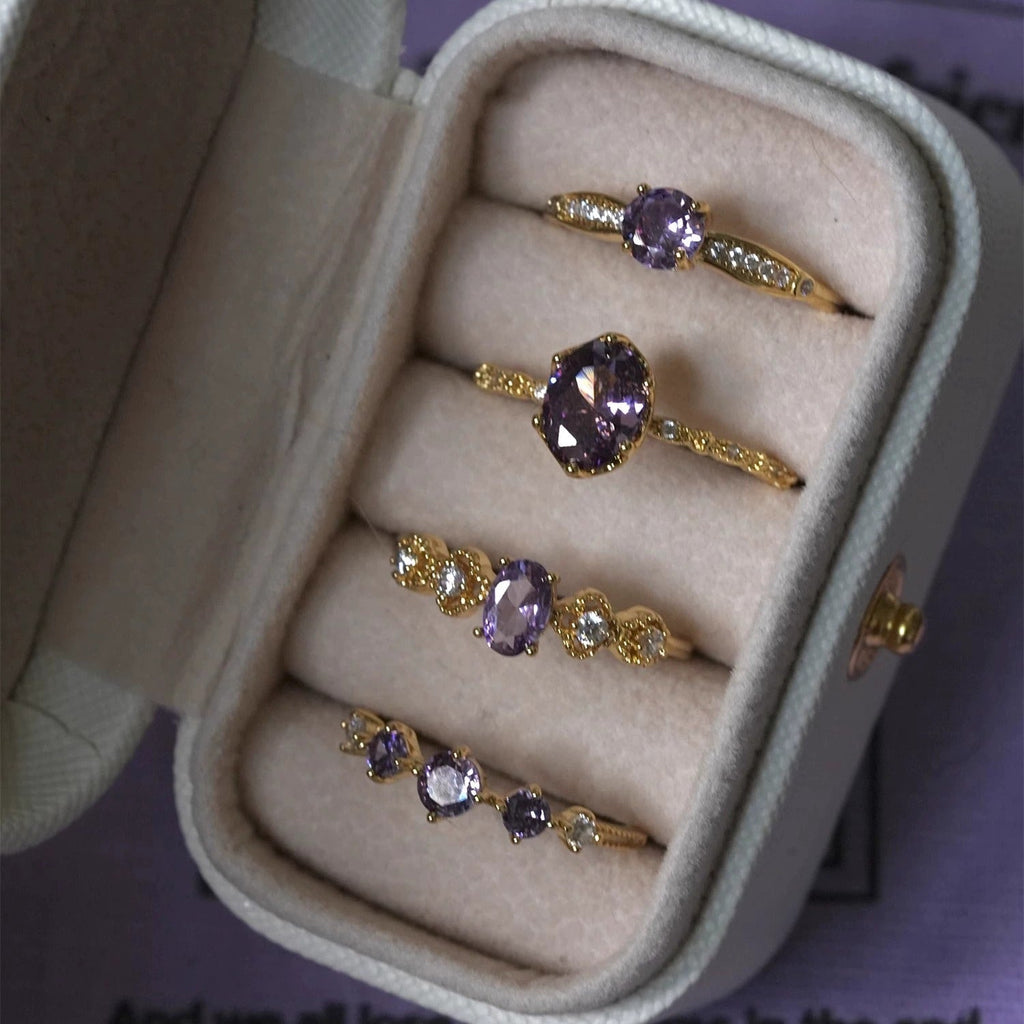 French Retro High-End Gentle Light Luxury Micro-Set Sparkling Purple Zircon Open Ring