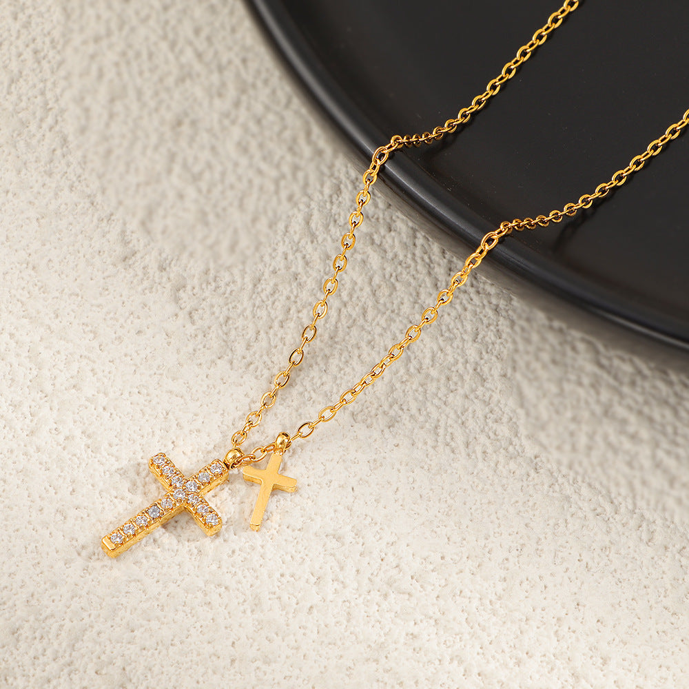 New European And American Light Luxury Cross Diamond Necklace