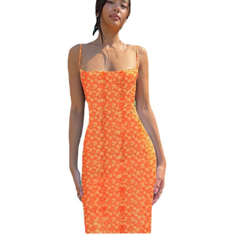 Women's Slim Fit Printed Backless Midi Dress Summer Floral - Image 2