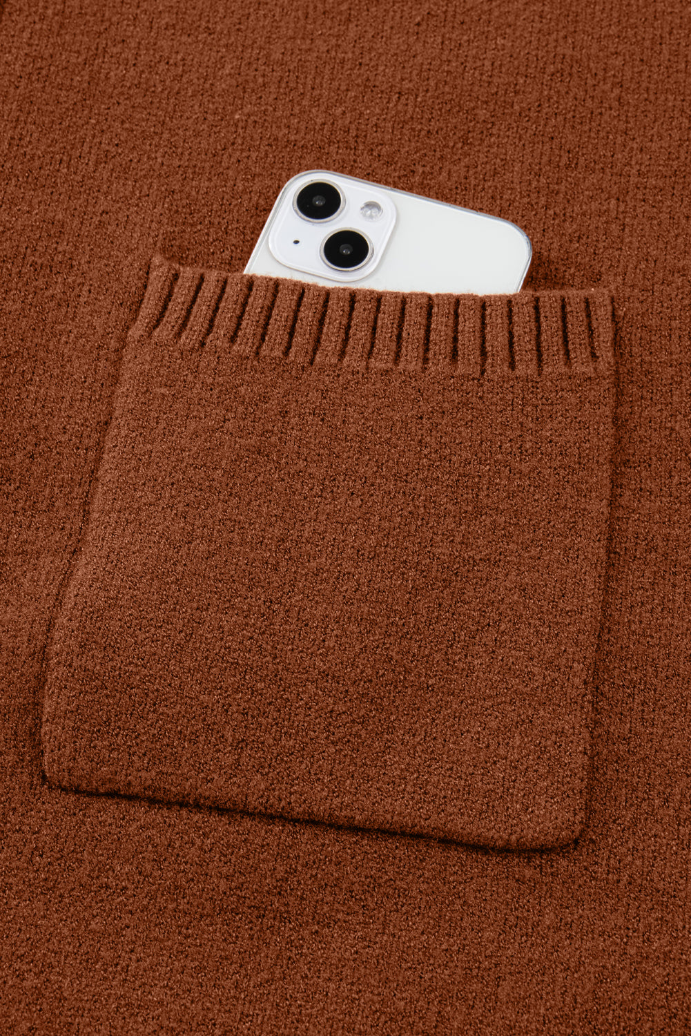Women's Ribbed Mock Neck Sweater Dress in Brown and Red