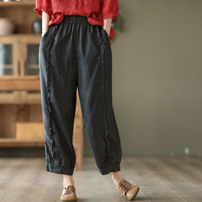 Women's High-Waist Capri Harem Pants with Ruffle Detail - Image 5
