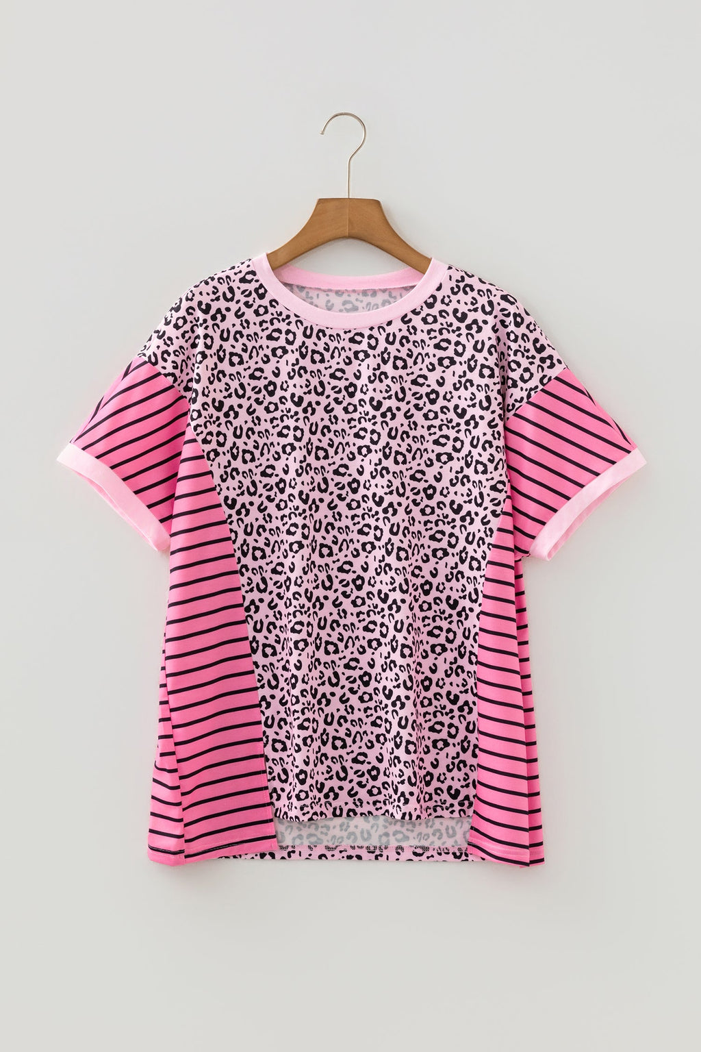 Leopard Patchwork Loose Short Sleeve Top