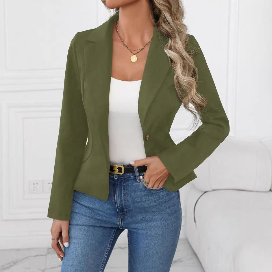 Women's Slim Fit Solid Color Blazer Long Sleeve Jacket - Image 2