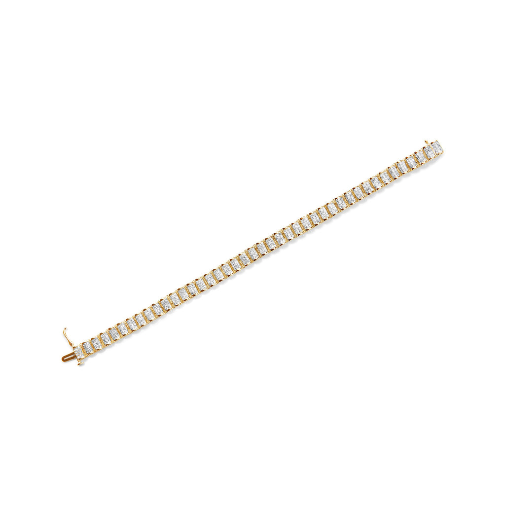 14K Yellow Gold 5.0 Cttw Invisible Set Princess-cut Diamond Buckle Link Tennis Bracelet (H-I Color, SI2-I1 Clarity) - Size 7.25"