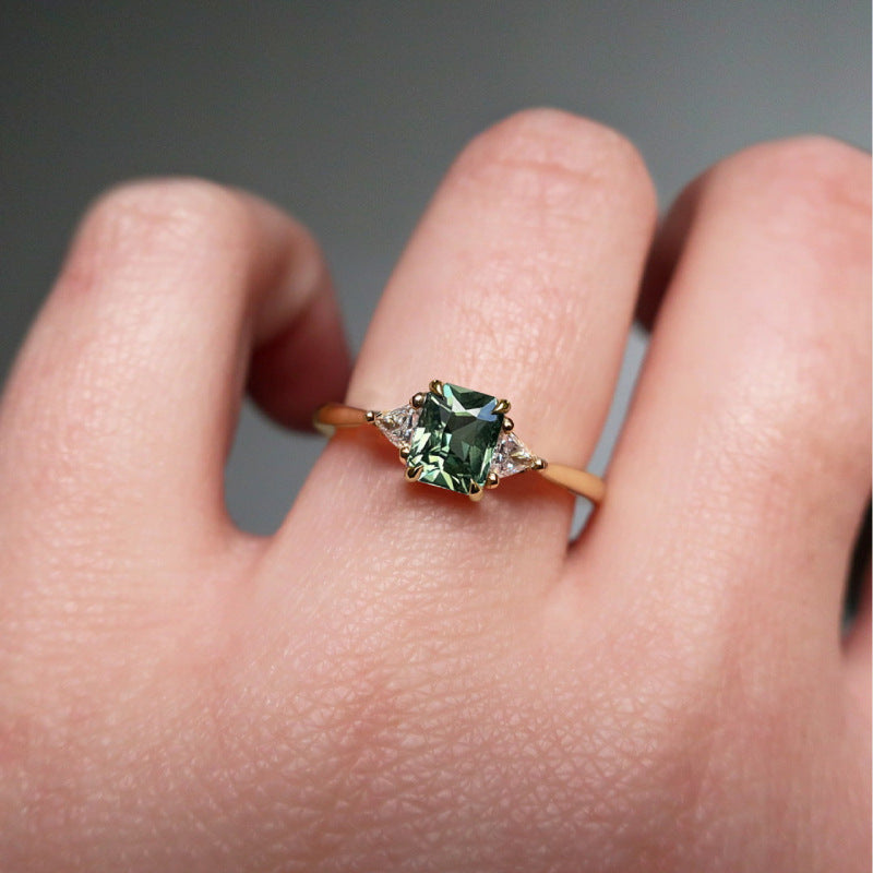Retro Ring With Square Green Gemstone Setting