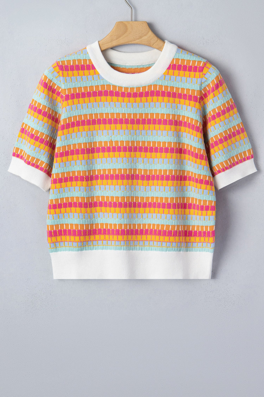 Bellamy Knit Short Sleeve Sweater Abstract Striped Crew Neck Top