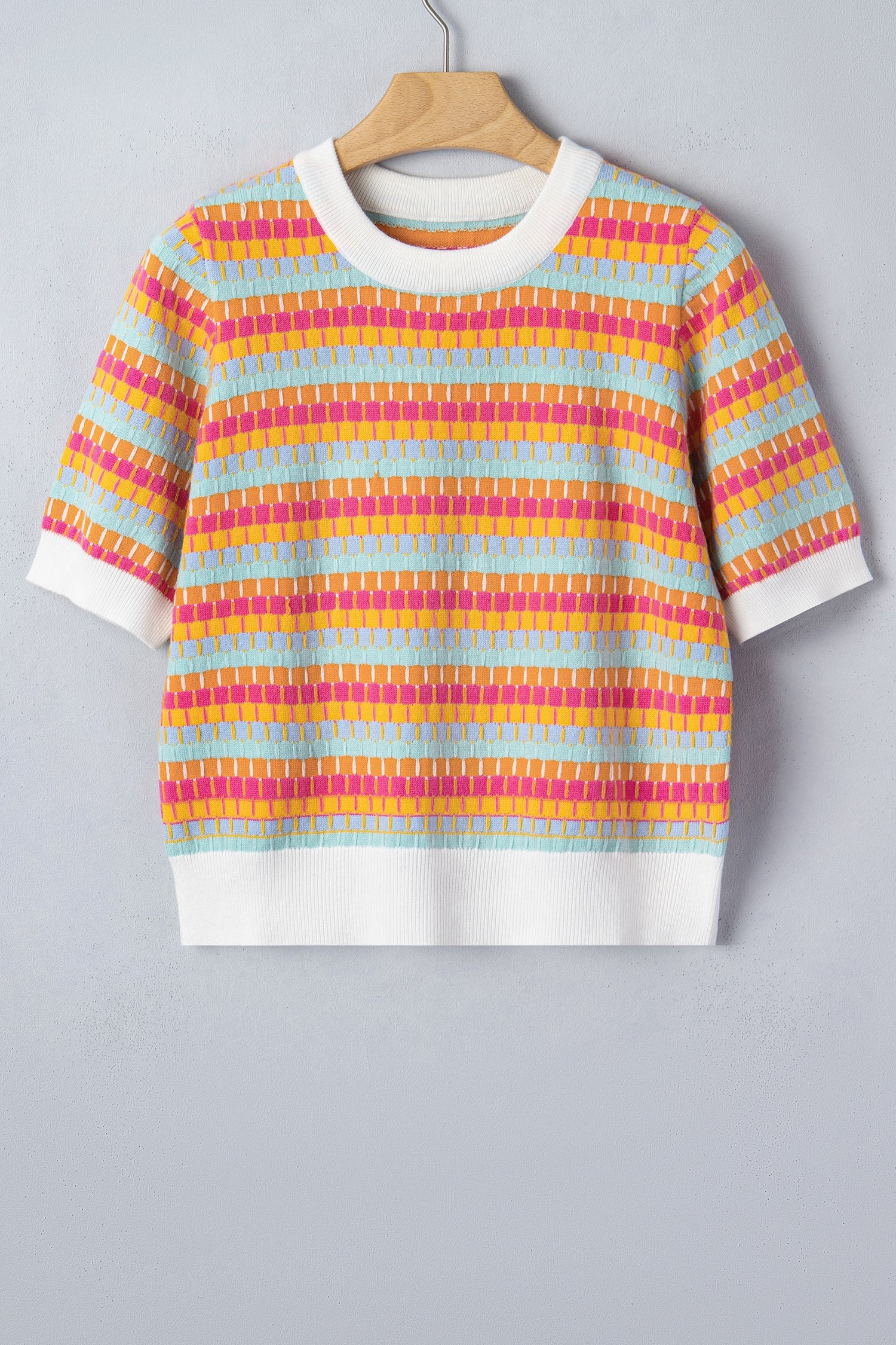 Bellamy Knit Short Sleeve Sweater Abstract Striped Crew Neck Top