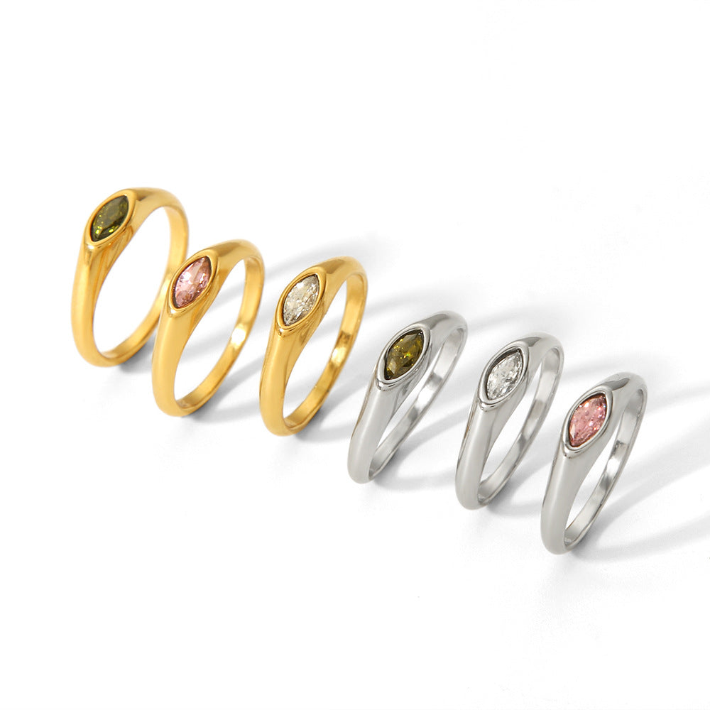 Retro 18K Gold Stainless Steel Ring With Zircon Inlays