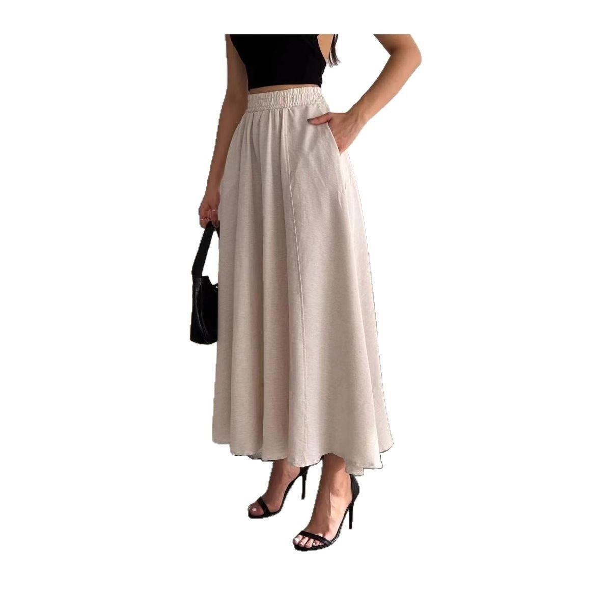 Women's A-Line Long Dress in Rose Red, Blue, and Khaki