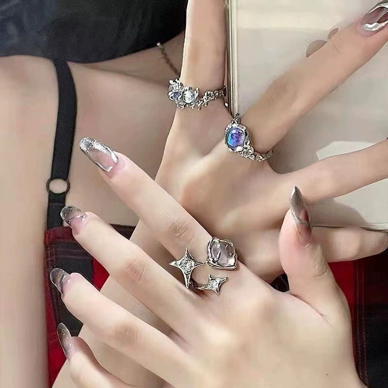 High-End Opal & Moonstone Ring For Women, Luxury Niche Design, Lava Zircon Adjustable Index Finger Ring