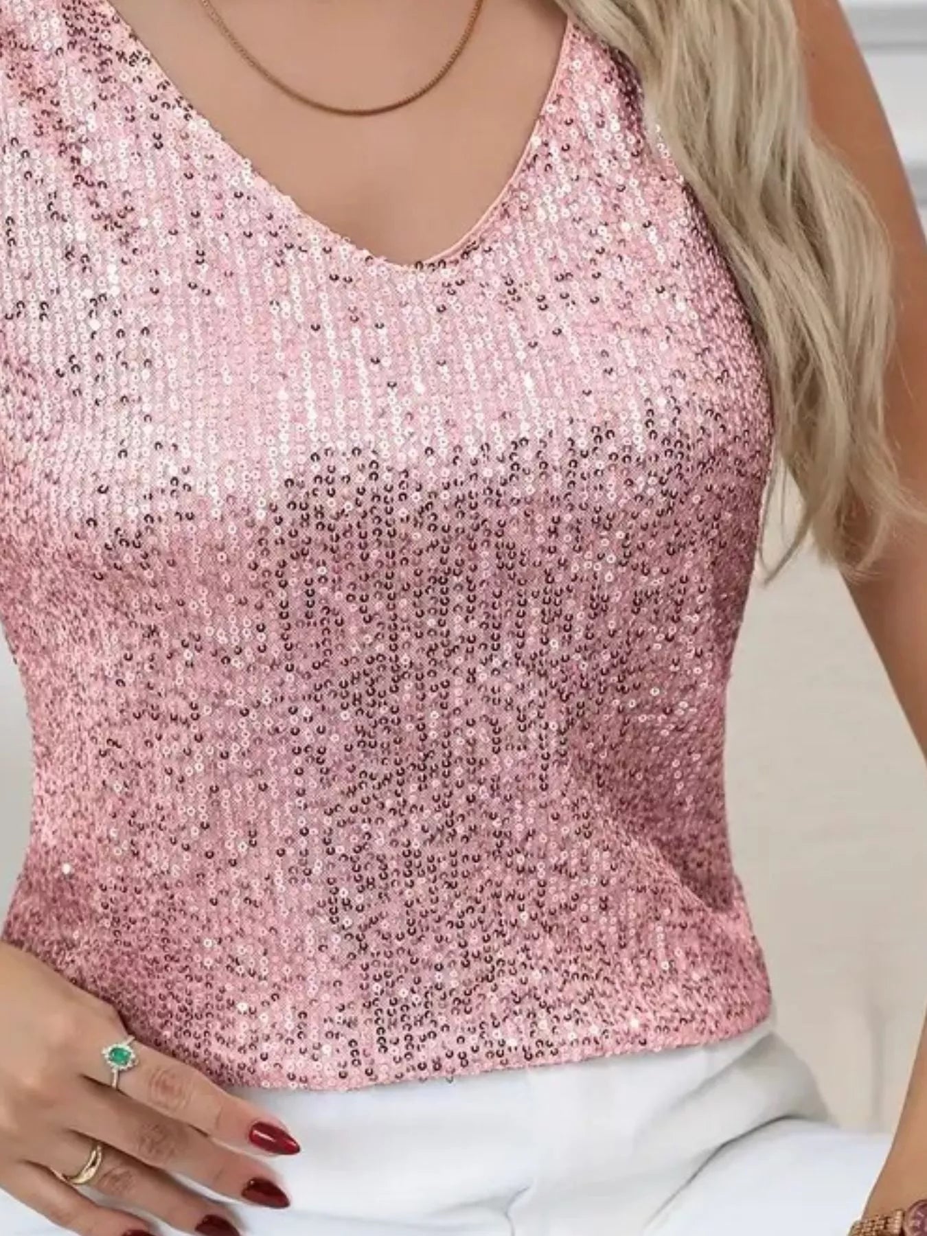 Women's Sequin V-Neck Tank Top Sleeveless Party Camisole